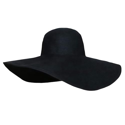 Women Wide Brim Sun Straw Hat Floppy Foldable Roll Up Beach Cap UPF 50 Summer Hat for Holiday Traveling Daily Wearing (Black) - color: Black