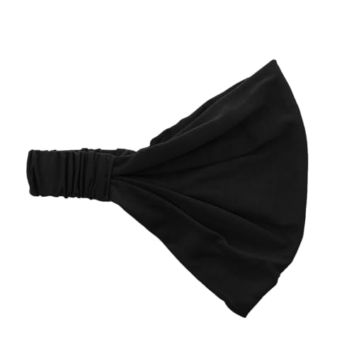 Black Wide Cotton Head Band Solid Boho Yoga Style Soft Hairband - color: Black