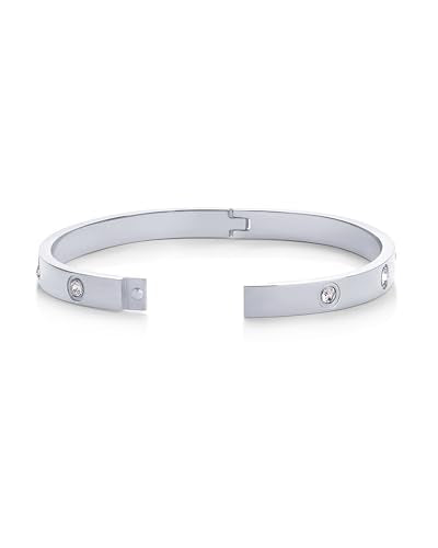 PAVOI Waterproof Bracelet for Women - 14K Gold Plated Bangle with Cubic Zirconia - Stainless Steel Hinge Bracelet Jewelry Gifts - color: White Gold, size: 6.5 Inches