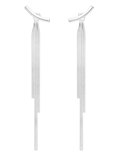 Long Dangle Earrings for Women – Elegant Dainty Tassel 18K Gold Plated Earrings for Womens in Prom Lightweight and Hypoallergenic Dangling Gold Earings for Women and Teens - color: Izumi Silver