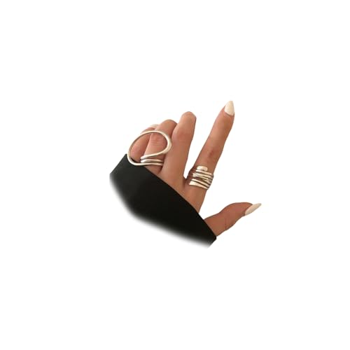 2Pcs Chunky Gold Geometric Statement Knuckle Rings Set Adjustable Irregular Open Thumb Ring Vintage Two Finger Joint Midi Jewelry Metal Accessories for Women