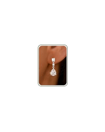 HANLI Dangle Earrings for Women – 14K Gold Plated/Silver Drop Earrings Sparkly CZ Gold Dangle Earrings Elegant Dangling Earrings for Wedding Bridal Prom Jewelry - color: 5-Dangle CZ Silver
