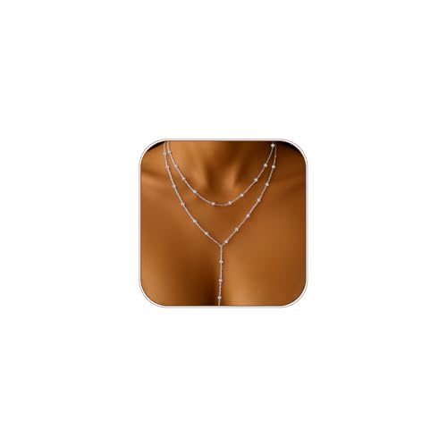 HAXIYA Lariat Gold Necklace for Women Dainty Long Necklace 14K Gold Plated/Silver Y-Shaped Pendant Drop Chain Layered Pearl/Beaded/CZ Necklaces Gold Jewelry Gift for Prom/Wedding - style: Beaded - Silver