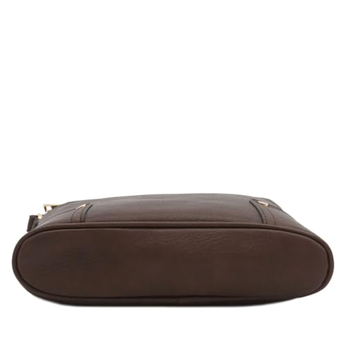 ALYSSA Triple Zip Pocket Large Crossbody Bag - color: Coffee
