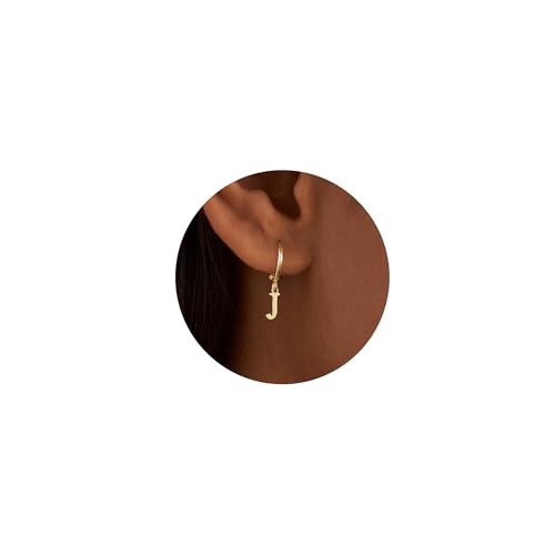 IEFWELL Earring for Teen Girls - Initial Hoop Earrings, Hypoallergenic Small 14K Gold Plated Huggie Hoop Earring, Dangle Earrings for Women Girls Jewelry Gifts for Women Mom - color: J
