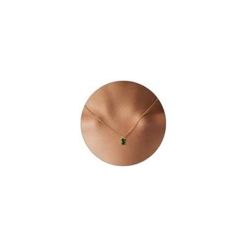 Luxval Diamond Pendant Gold Necklace for Women，Dainty 18k Gold Plated Choker Necklaces Simple Gold Jewelry Gifts for Women Girls - color: Green-Birthstone