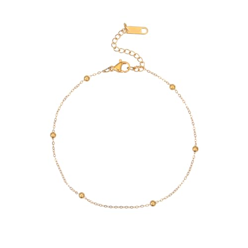 Dainty Ankle Bracelets for Women 18K Gold Plated Satellite Beaded Herringbone Lip Chain Anklets Simple Minimalist Summer Beach Foot Jewelry Christmas Gifts - color: Bead Chain -Gold