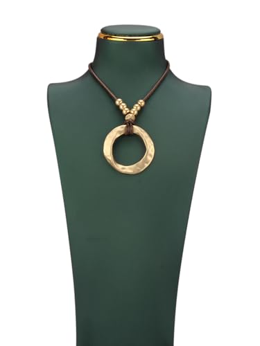 JAOYU Bohemian Necklaces for Women Leather Necklace Wood Pendant Choker Long Brown Necklace Chunky Circle Boho Hippie Jewelry - style: Bohemian Choker Necklaces Women