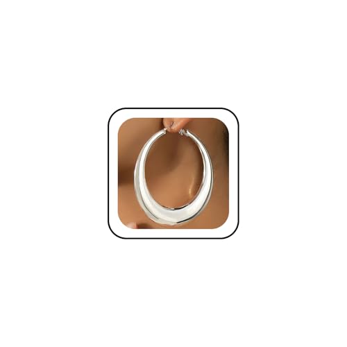 Chunky Gold Large Hoop Earrings for Women, Dainty 14K Gold Big Circle Round Statement Earrings Silver Trendy Thick Hoops Ear Jewelry for Anniversary - color: Silver