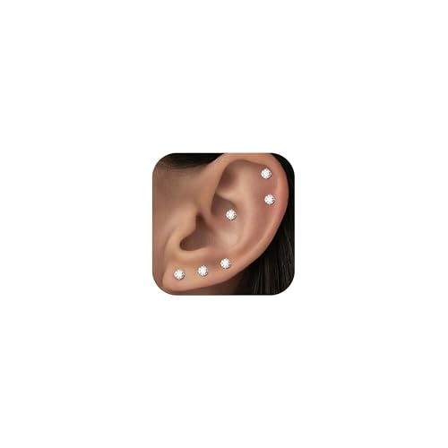 10 Pairs Small Stud Earrings for Women Precision-Cut Cubic Zirconia Earrings for Sensitive Ears Hypoallergenic Surgical Stainless Steel Tiny Stack Earrings for Multiple Piercing - color: 4mm-10 Pairs