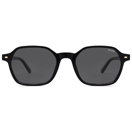 SOJOS Retro Square Polarized Sunglasses Womens Men Trendy 70s Thin Slim Shades Sunnies SJ2674 - color: Black Frame Grey Lens