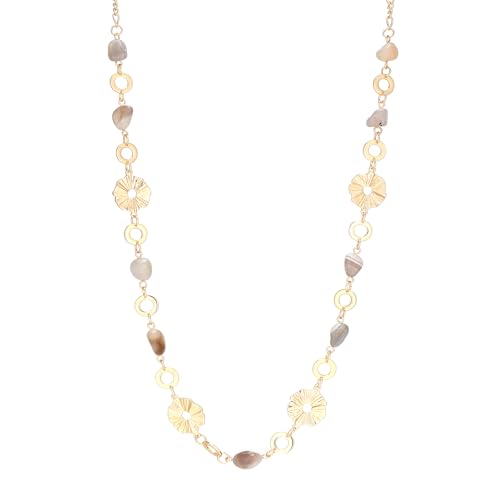 Long Gold Necklaces for Women Dainty Natural Stone Beaded Gold Necklace Mothers Day Gifts Boho Gold Costume Jewelry for Women - color: Grey