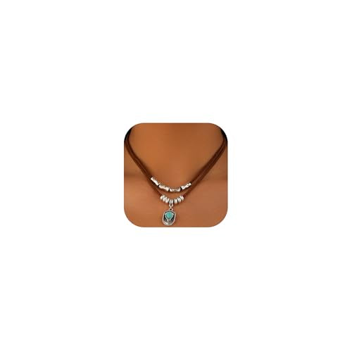 Western Necklaces Boho Layered Charm Necklace for Women Turquoise Beaded Choker Ox-head Pendant Necklace Western Jewelry for Women Cowgirl Accessories - color: Style-E