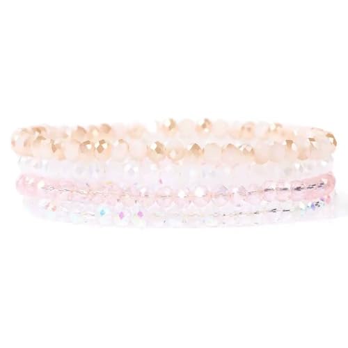 xuzhiyuan Women's Multilayer Crystal Beaded Bracelet Set - Boho Stackable Stretch Handmade Jewelry for Daily Wear & Gifting - color: Light Pink