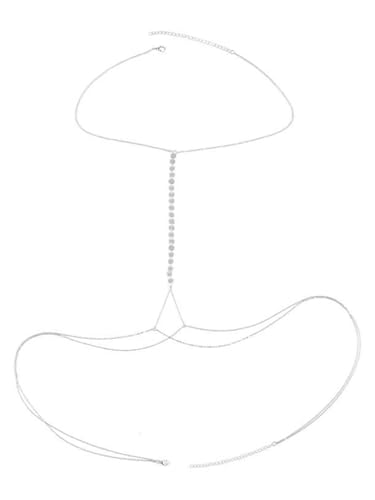 Silver Gold Back Necklace Back Jewelry for Backless Dress Pearl Backdrop Necklace Long Body Chain for Backless Dress Sexy Dainty Elegant Body Chain Jewelry Women Prom Party Anniversary - style: B2- Body chain - silver