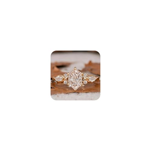 14K Gold Plated Marquise Cut Engagement Ring for Women, Wedding Promise Cubic Zirconia CZ Band Simulated Diamond Rings for Women's Size 6# - size: 6#