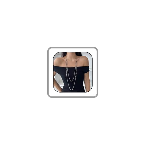 Long Necklaces for Women Pearl Necklaces for Women Long Chain Necklace Dainty Layered Pearl Necklace Statement Sweater Strand Chain Jewelry - color: Black