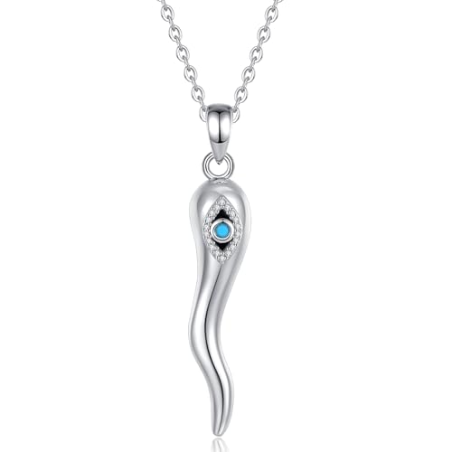 INFUSEU Italian Horn Necklace with Evil Eye for Women Protection Good Luck Gifts - color: Silver, style: Style B