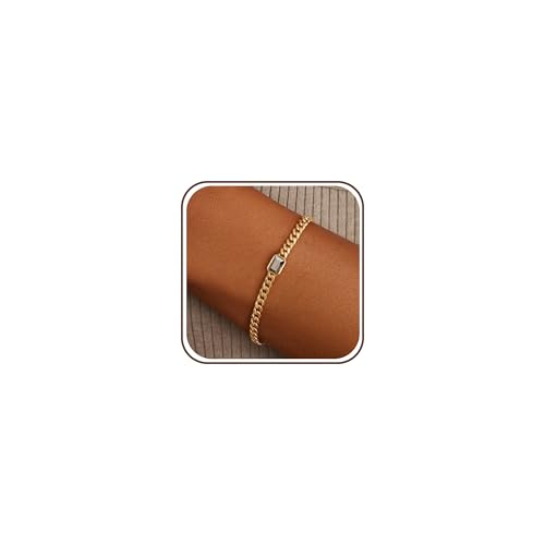 Birthstone Gold Bracelets for Women Non Tarnish Trendy 14k Gold Plated Bracelet Dainty Charm Emerald Bracelets Stack Cuban Link Friendship Bracelets Jewelry Gifts for Birthday/Valentine's Day - color: 08. August(Peridot)