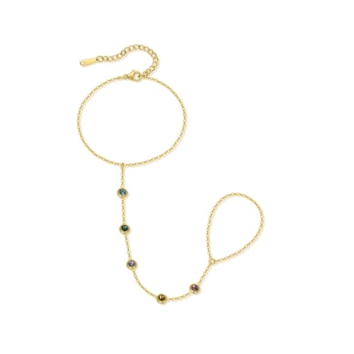 Hand Chain Bracelet Stainless Steel Finger Ring Bracelet Adjustable Gold Plated Hand Chain CZ Stackable Boho Minimalist Jewelry for Women - color: Gold Hand Chain Bracelet AN135G