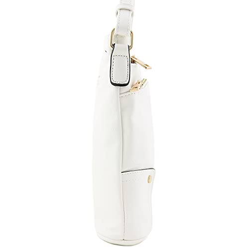 ALYSSA Triple Zip Pocket Large Crossbody Bag - color: White