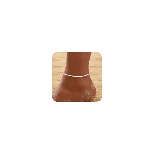 RLMOON Gold Silver Anklets for Women CZ Ankle Bracelet 14K Gold Plated Waterproof Layered Stackable Clover Butterfly Tennis Chain Anklet Trendy Summer Beach Foot Jewelry - color: E:Tennis Anklet Silver