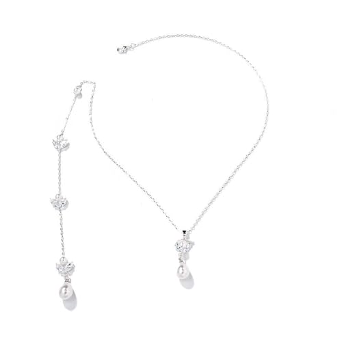 Rhinestone Pearl Back Chain Necklace for Backless Dress Bridal Wedding Simple Crystal Backdrop Festival Body Chain Jewelry for Women