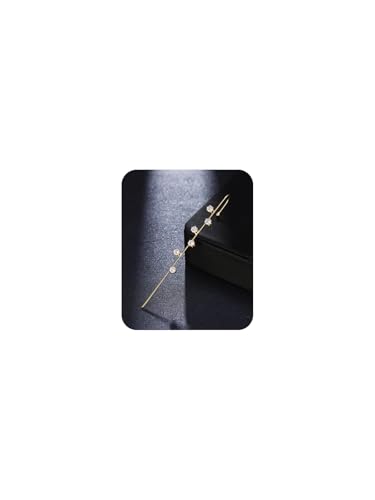 Ear Wrap Hook Earrings for Women Fashion Ear Cuff Crawler Earrings Silver Gold Long Piercing Crystal Curve Style Earring Stick Ear Wrap Earring Rhinestone Trendy Jewelry Gifts - color: six rhinestone-gold