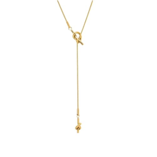 925 Sterling Silver Lariat Necklace, Long Tassel Necklace For Women, 14K Yellow Gold Necklaces Irregular Cross Knotted Shaped, Snake Collarbone Chain Jewelry For Girlfriend, Boho Necklace - color: Gold