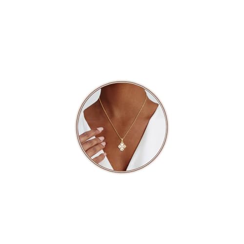 Luxval Diamond Pendant Gold Necklace for Women，Dainty 18k Gold Plated Choker Necklaces Simple Gold Jewelry Gifts for Women Girls - color: Gold-clover