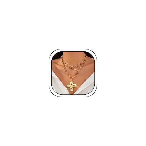 Chunky Cross Necklace for Women Chunky Gold Necklace Statement Cross Pendant Vintage Toggle Clasp Necklace Jewelry for Women - color: B1-Gold Cross Necklace