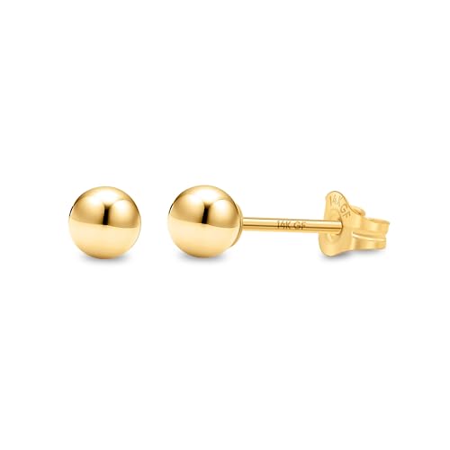 Kezef 14K Gold Filled Ball Stud Earrings for Women - Thick 14K Gold Layer, Hypoallergenic for Sensitive Ears, Round Studs | 3mm-9mm - style: 4mm