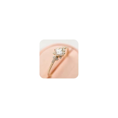 Vintage Ring Golden Engagement Ring Diamond Wedding Ring 14k Gold Milgrain Band for Women(7) - size: 7