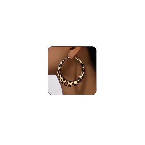 Colorful Large Hoop Earrings for Women Chunky Statement Earrings for Women White Black Red Leopard Hot Pink Earrings Big Hoops Vintage Neon 80s 90s Earrings Chunky Jewelry - style: Leopard Print