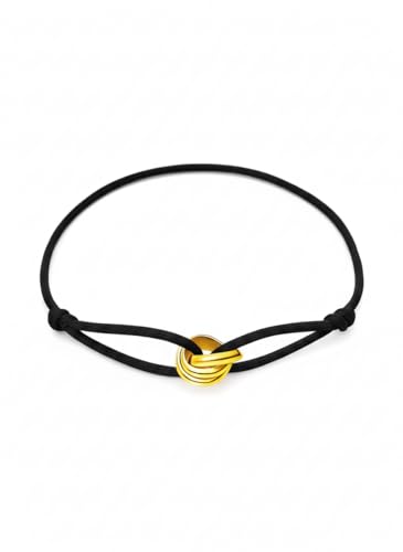 Red/Black/Pink String Bracelet for Protection and Good Luck, Adjustable Handmade Rope Bracelet with Gold/Silver Trinity Ring, Karma Friendship Bracelet for Women Men, Lucky Amulet Gift - color: Black-gold