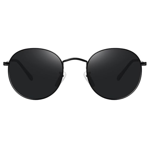 MEETSUN Round Polarized Sunglasses for Women Men Classic Retro Metal Frame Sun Glasses UV Protection - color: Black/Grey