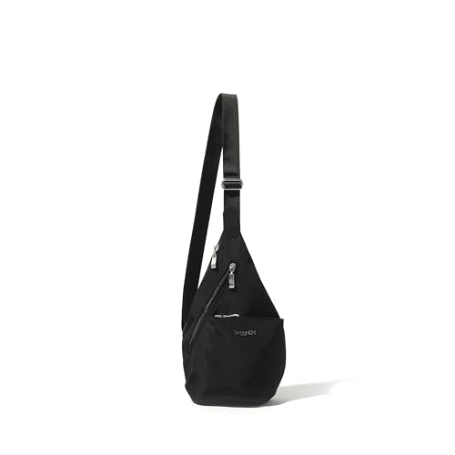Baggallini Mini Sling - 12x7 Sling Crossbody Bag Backpack with Adjustable Shoulder Strap - color: Black/Sand