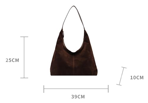Womens Fashion Suede Shoulder Bags Large Tote Bag Retro Purse Handbag Casual Work Ladies Top Handle Satchel - color: B-brown