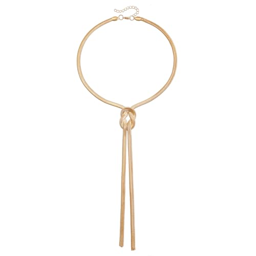 PLOUTOS Chunky Gold Knot Choker Necklace for Women Adjustable Double Snake Chain Design Bold Statement Fashion Jewelry Accessory For Party Daily Wear Gift - color: Gold A