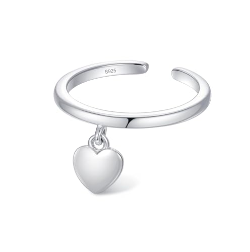 CHIC & ARTSY 925 Sterling Silver Open Toe Ring for Women - Lightweight Comfortable Yoga Toe Rings, Adjustable Stackable Toe Rings, Boho Coastal Vacation Beach Foot Jewellery - color: Heart