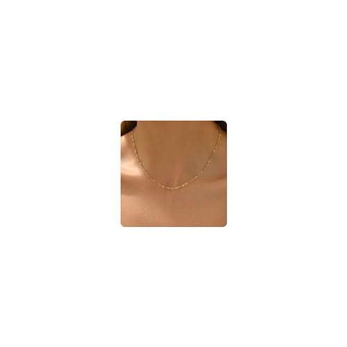 NONAMOIS Gold Chain Necklace for Women Dainty 18K Gold Plated Thin Satellite Beaded Turquoise Necklace Simple Layered Boho Jewelry Christmas Gifts - color: Heart Chain-Gold