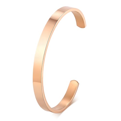 MEALGUET Stainless Steel Mens Cuff Bracelet : Minimal Cool Silver/Black/Gold Plated Open Metal Cuff Bangle Bracelets for Men,Mens Bracelet Jewelry Gift - color: Rose Gold Plated-Single, size: Medium( fit 5.5"-7.2" wrist)