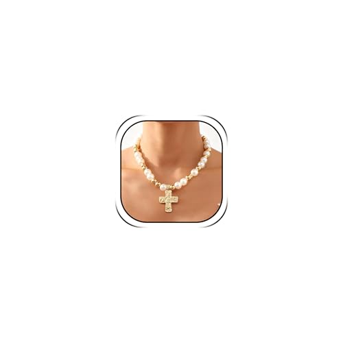 Chunky Cross Necklace for Women Chunky Gold Necklace Statement Cross Pendant Vintage Toggle Clasp Necklace Jewelry for Women - color: F1-Gold Cross Necklace