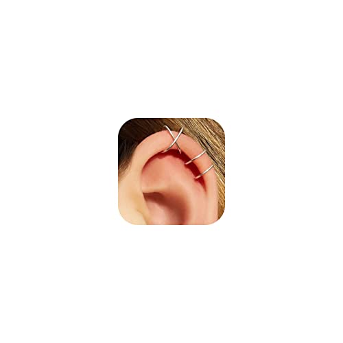 MILACOLATO 4Pcs 925 Sterling Silver Ear Cuffs for Women 14K Gold Plated Adjustable Ear Cuffs Non Piercing Minimalist Ear Cuff Earrings Fake Helix Cartilage Clip on Earrings Hypoallergenic - color: Silver