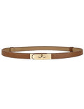 BEMYLV Skinny Belts for Women Dresses Turn-Lock Gold Buckle Adjustable Fashion Waist Belt for Pants Jeans Business Casual - color: Brown