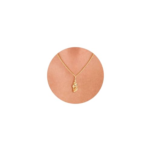 VRIUA Gold Necklace for Women - 14K Gold Plated Dainty Italian Horn Star of David Butterfly Bow Sun Lotus Volleyball Baseball Cowboy Boots Necklace Jewelry Everyday for Women - style: Conch