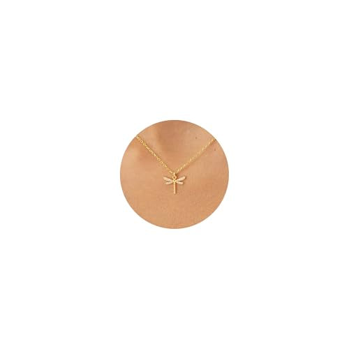 LLWOM Gold Necklace for Women-14k Gold Plated Infinity Necklace Star Of David Necklace Evil Eye Cross Pendants Heart Dainty Gold Necklace For Women - color: Gold, style: Dragonfly Necklace