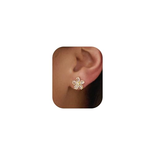 Cubic Zirconia Earrings - 14K Gold/Whte gold/Rose Gold Plated Cubic Zirconia CZ Diamond Wedding Earrings for Women Bridal Bridesmaid - color: Flower Stud