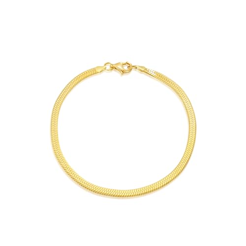 14K Yellow Gold 6-13 Inch 1.2mm-3.2mm Chain Bracelet Anklet for Women, Cuban Link Curb/Rope/Paper Clip/Round Snake/Herringbone/Bead/Water Wave, Thin Gold Chain Bracelet Durable Strong Real 14k Gold Chain Bracelet Anklet - color: 2.6mm Herringbone, size: 1