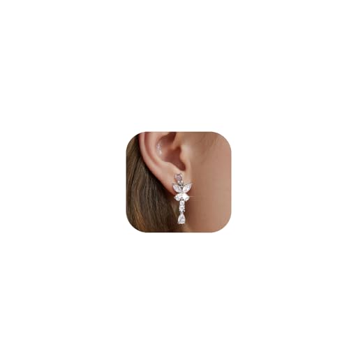 Awinesn Clip on Earrings for Women 925 Sterling Silver Plated Cubic Zirconia Long Tassel Dangle Drop Earrings Non Pierced Earrings for Women Jewelry Gifts Wedding Party - color: butterfly 1